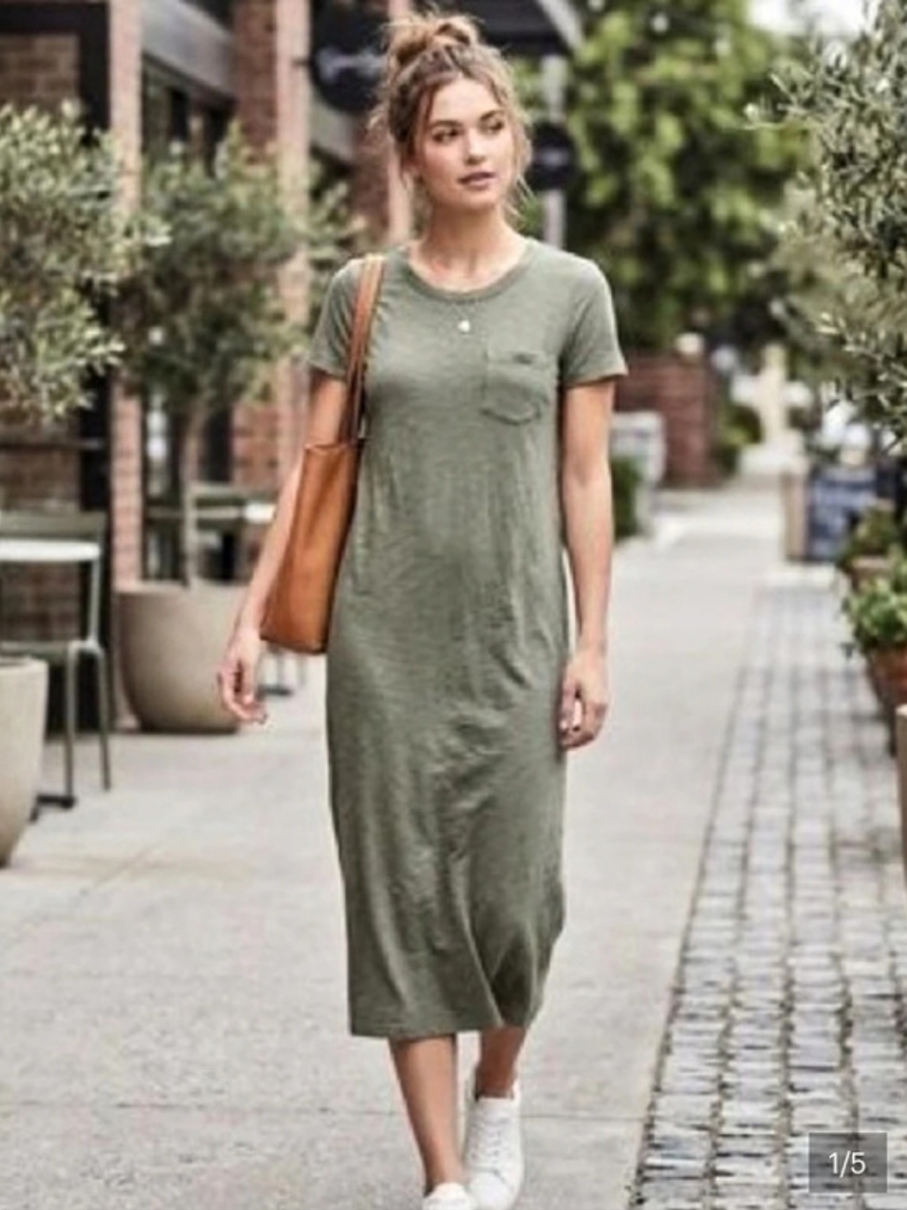 Jessica Simpson Ladies' Slub Midi Dress Olive Green XL